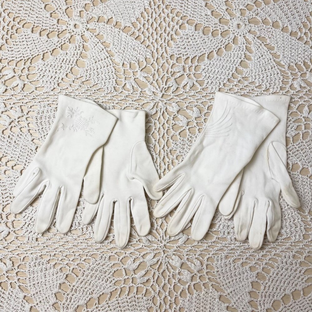 Vintage 1950s Fownes Women's Double Woven Cotton Short Driving Gloves 6.5